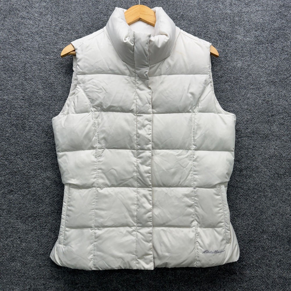 Eddie Bauer Goose Down Puffer Vest Womens L White Sleeveless Quilted Outdoor